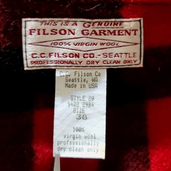 Vintage Filson USA Mackinaw Wool Hunting Vest Men 38 Red Buffalo Plaid Style 20 - Picture 10 of 10